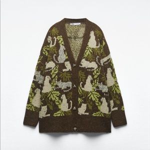 Zara tropical jacquard knit cardigan with tigers